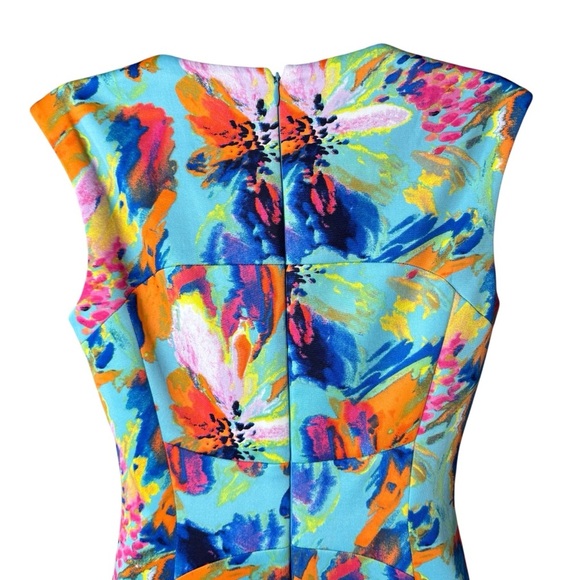 Tahari Arthur S. Levine Dress 4P Watercolor Floral Sheath Wedding Guest - Picture 8 of 10